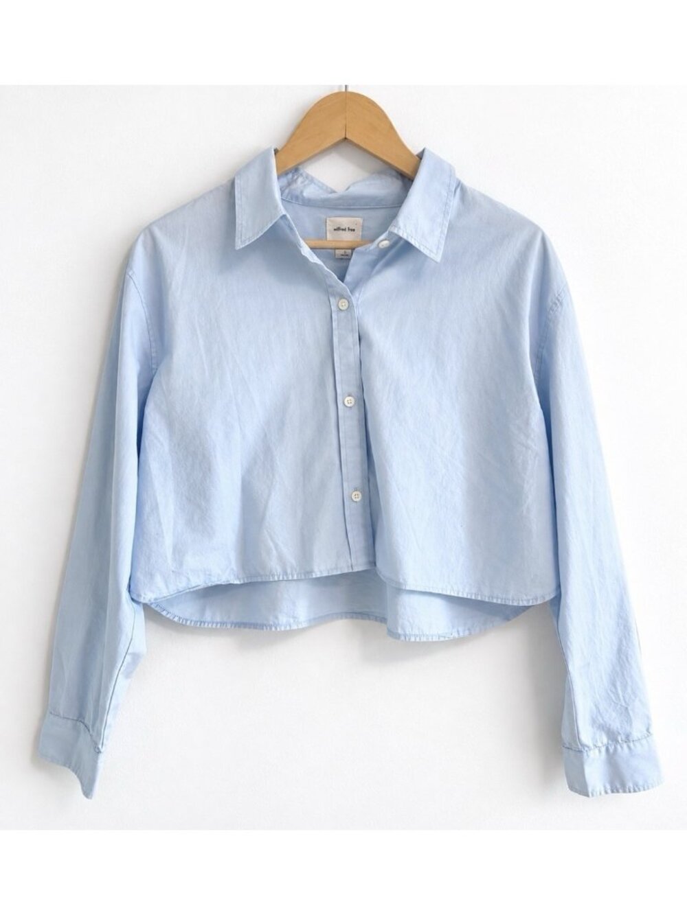 Aritzia Wilfred Free Allier Poplin Cropped Button Up Shirt Coastal Preppy Blue L